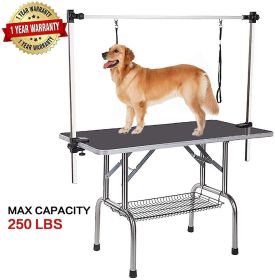 Professional Dog Pet Grooming Table Large Adjustable Heavy Duty Portable w/Arm & Noose & Mesh Tray (Color: Black)